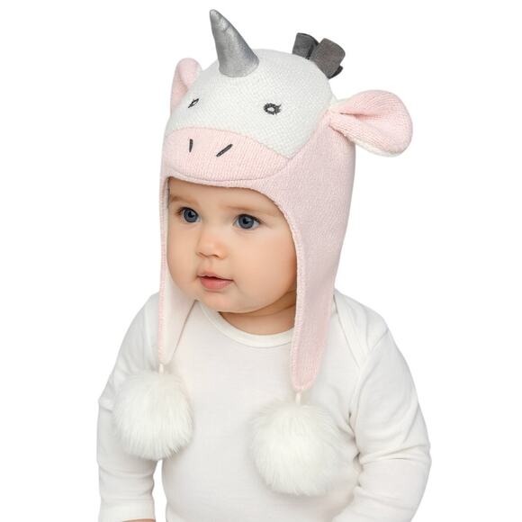 Elegant Baby Knit Unicorn Hat 0-12 Months Pink White - Picture 1 of 6
